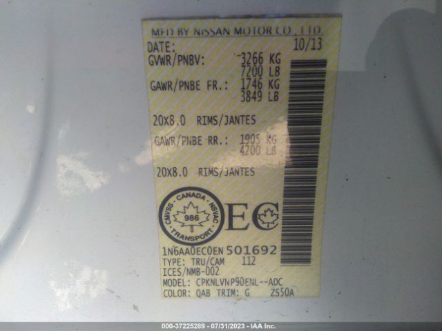 1N6AA0EC0EN501692 Nissan Titan S/sv/pro-4x/sl