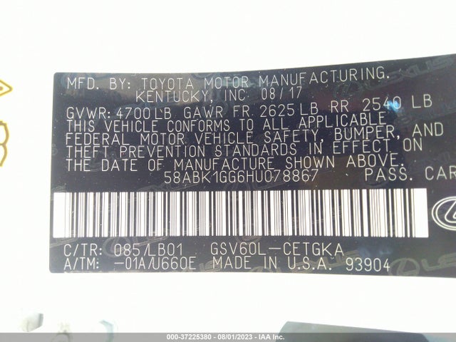 58ABK1GG6HU078867 Lexus Es Es 350