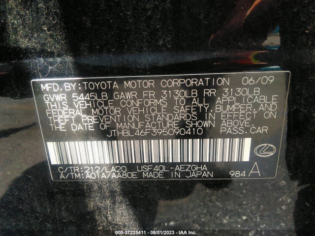 Продажа на аукционе авто 2009 Lexus Ls 460, vin: JTHBL46F395090410, номер лота: 37225411