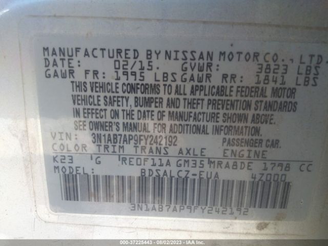 3N1AB7AP9FY242192 Nissan Sentra Sr/sl/s/sv/fe+ S