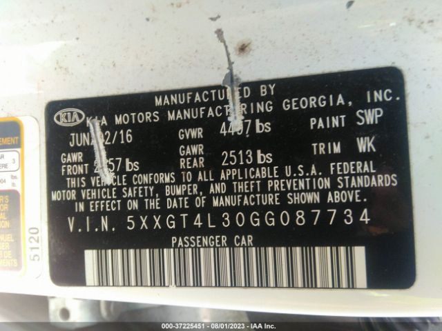 5XXGT4L30GG087734 KIA Optima Lx
