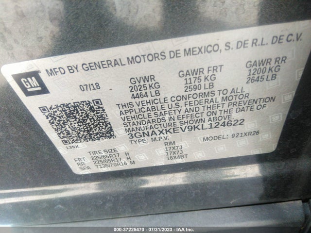Chevrolet EQUINOX LT 2019 3GNAXKEV9KL124622 Image 9