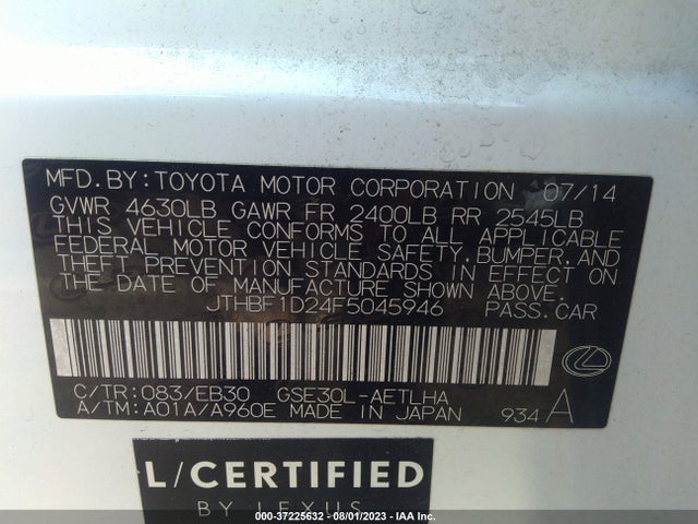 Lexus IS 250 2015 JTHBF1D24F5045946 Image 9