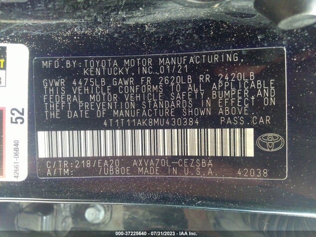 Toyota CAMRY SE 2021 4T1T11AK8MU430384 Image 15