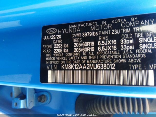 KM8K12AA2MU638012 Hyundai Kona Se