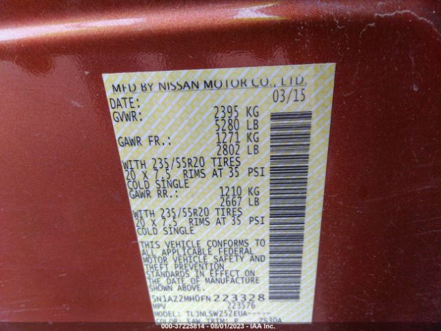 5N1AZ2MH0FN223328 Nissan Murano Platinum