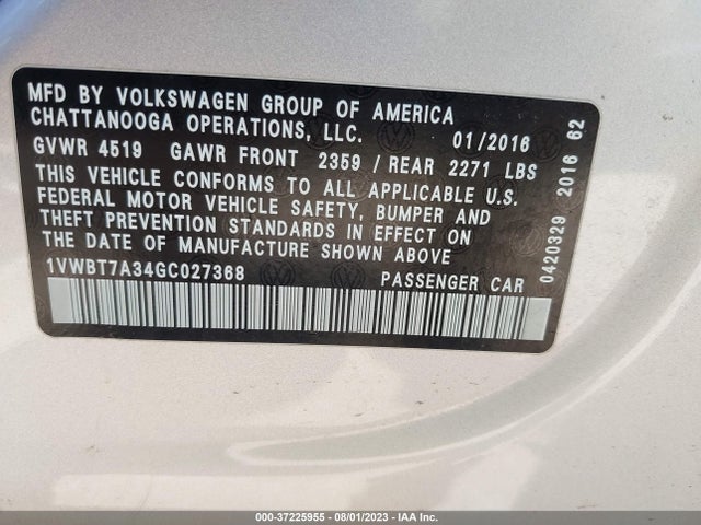 1VWBT7A34GC027368 Volkswagen Passat 1.8t Se