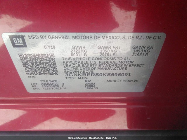 Chevrolet BLAZER RS 2019 3GNKBERS0KS696091 Image 9