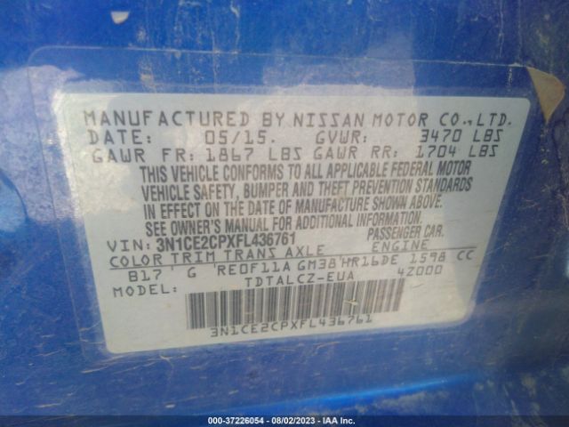 3N1CE2CPXFL436761 Nissan Versa Note S Plus
