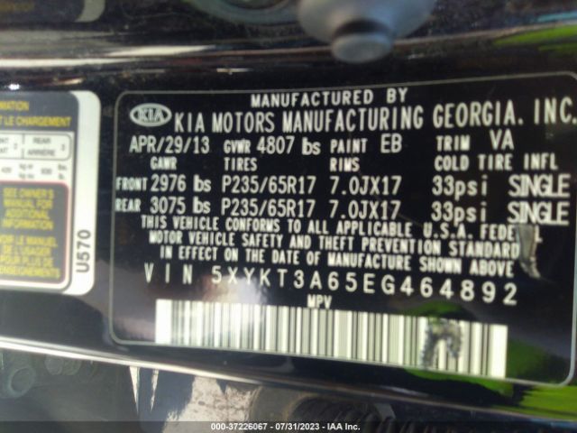 5XYKT3A65EG464892 KIA SORENTO LX