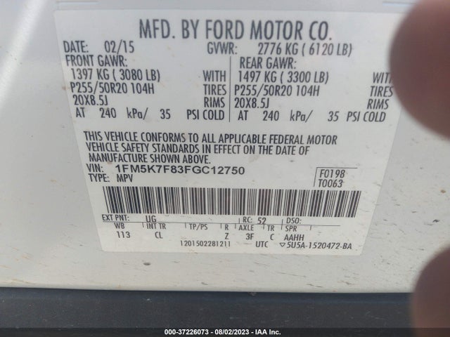2015 FORD EXPLORER LIMITED VIN: 1FM5K7F83FGC12750