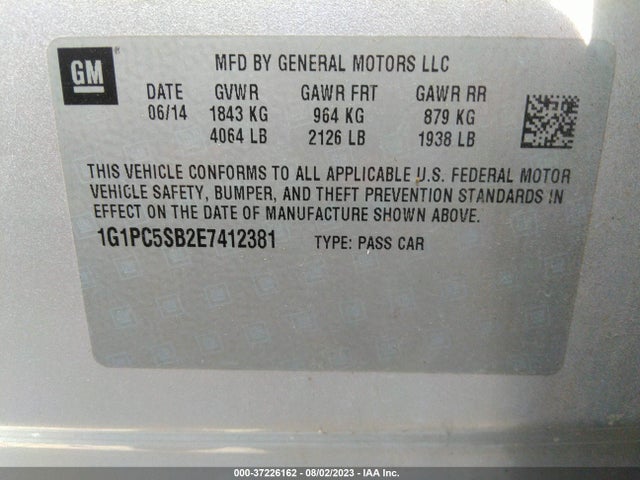 2014 CHEVROLET CRUZE 1LT VIN: 1G1PC5SB2E7412381