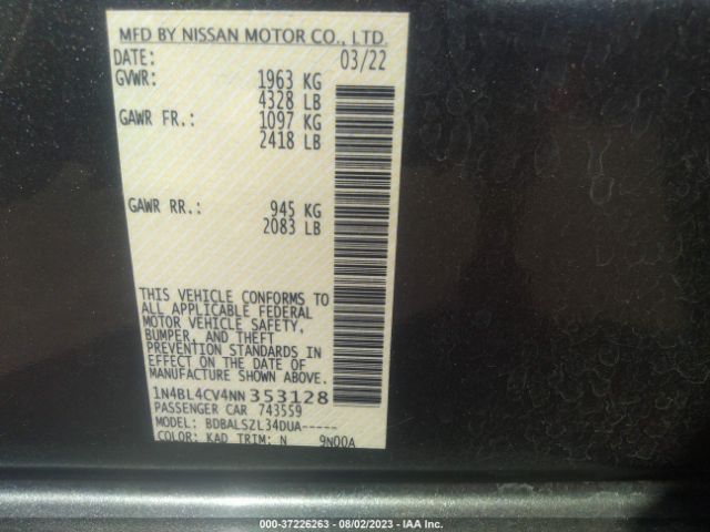 1N4BL4CV4NN353128 Nissan Altima 2.5 Sr