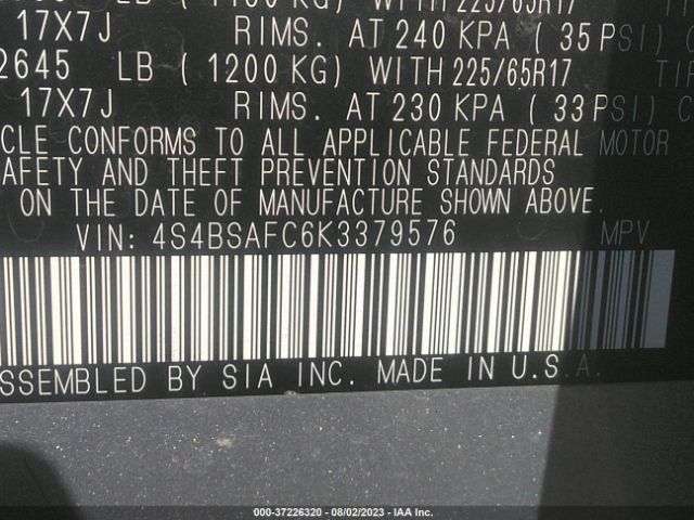 4S4BSAFC6K3379576 Subaru Outback Premium
