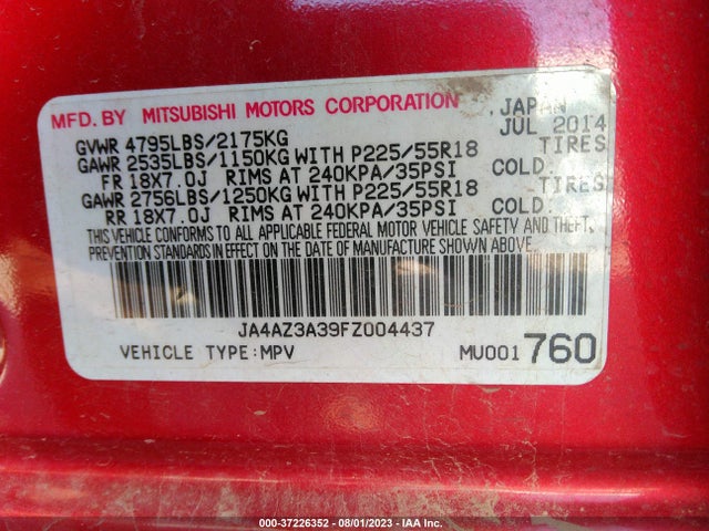 Mitsubishi Outlander Se 2015 JA4AZ3A39FZ004437 Image 9
