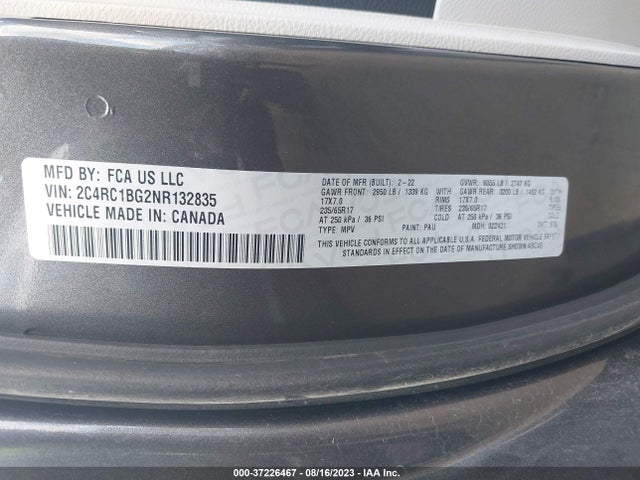 2C4RC1BG2NR132835 Chrysler Pacifica Touring L