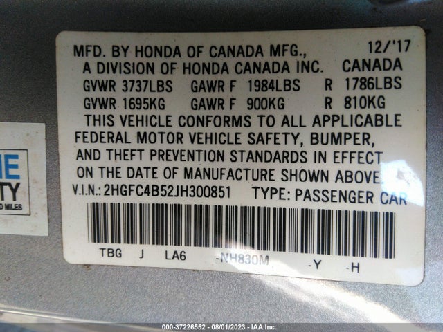 Honda Civic Coupe Lx 2018 2HGFC4B52JH300851 Image 9
