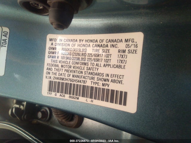 Honda Cr-v Ex-l 2016 2HKRM3H76GH544787 Image 9