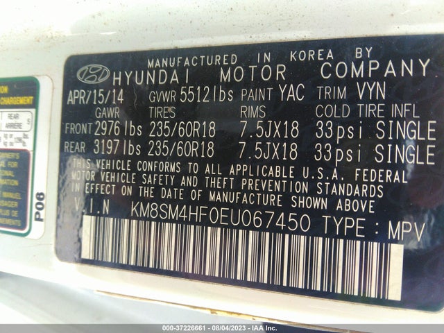 Hyundai Santa Fe Gls 2014 KM8SM4HF0EU067450 Image 10