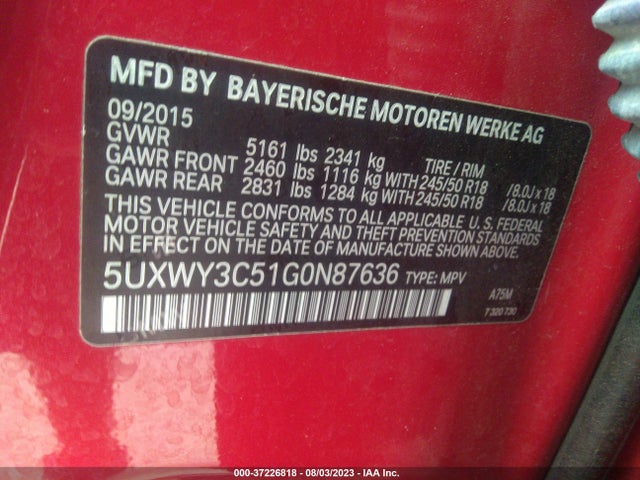 BMW X3 2016 5UXWY3C51G0N87636 Image 9