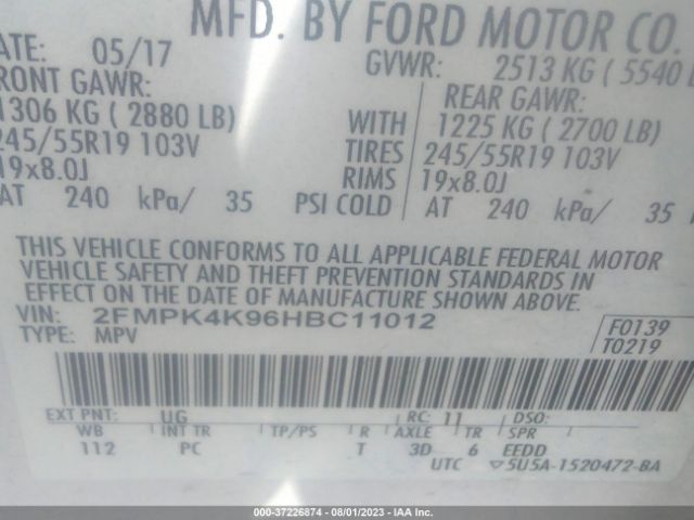 2FMPK4K96HBC11012 Ford Edge Titanium