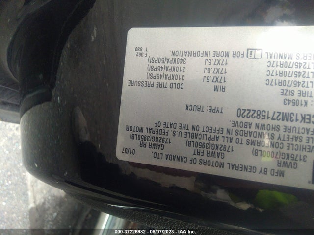 2007 Chevrolet Silverado 1500 Lt W/1lt მანქანა იყიდება აუქციონზე, vin: 2GCEK13M271582220, აუქციონის ნომერი: 37226982