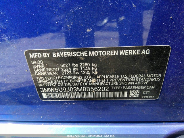 3MW5U9J03M8B56202 BMW 3 Series M340i Xdrive