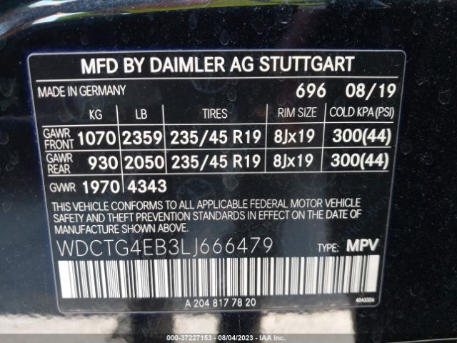 WDCTG4EB3LJ666479 Mercedes-Benz Gla Gla 250