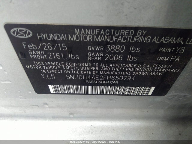 2015 HYUNDAI ELANTRA SE VIN: 5NPDH4AE2FH650794