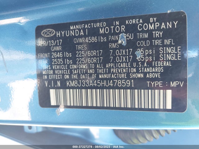 Hyundai TUCSON SE 2017 KM8J33A45HU478591 Image 9