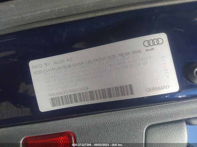 WAUDACF57MA013408 Audi A5 Sportback S Line Premium