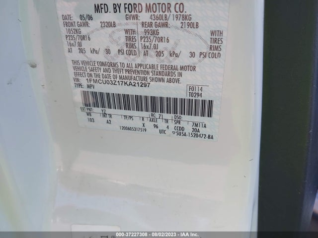 2007 FORD ESCAPE XLT VIN: 1FMCU03Z17KA21297