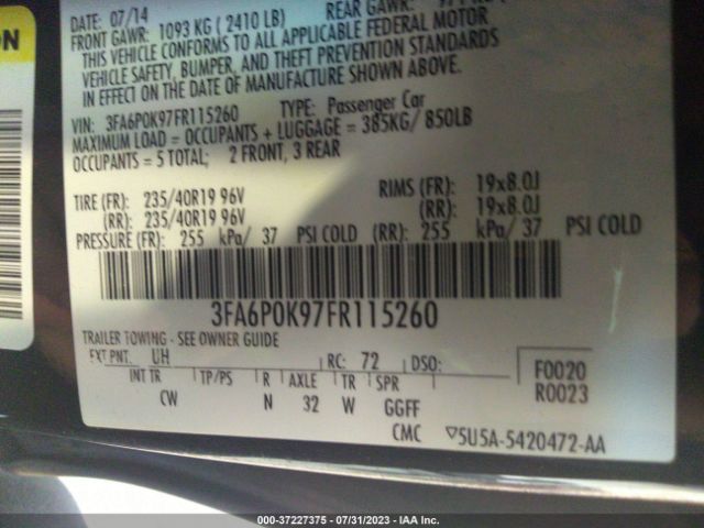 3FA6P0K97FR115260 Ford Fusion Titanium