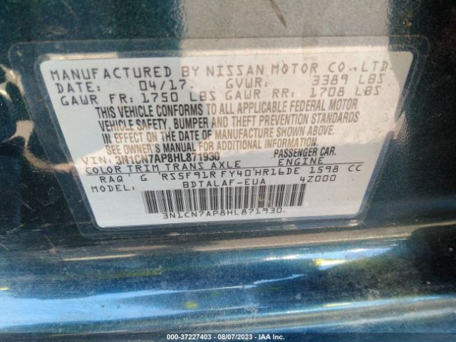 3N1CN7AP8HL871930 Nissan Versa Sedan S