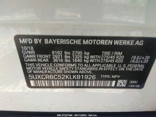 5UXCR6C52KLK81926 BMW X5 Xdrive40i