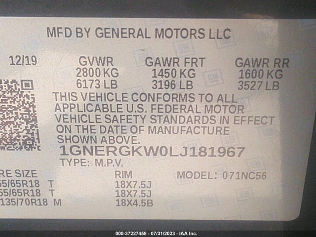 Chevrolet Traverse Lt Cloth 2020 1GNERGKW0LJ181967 Image 9