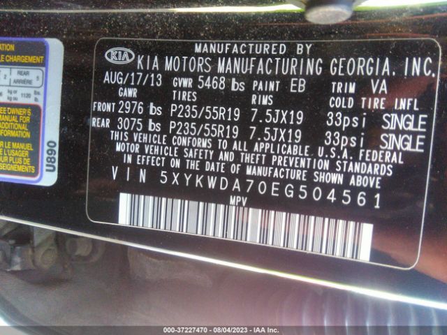5XYKWDA70EG504561 KIA Sorento Sx Limited