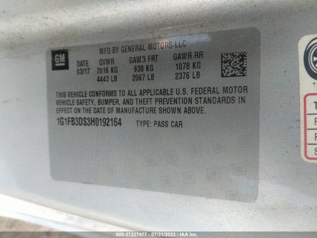 Chevrolet Camaro 1lt 2017 1G1FB3DS3H0192164 Image 9