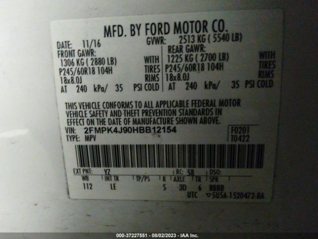 2FMPK4J90HBB12154 Ford EDGE SEL