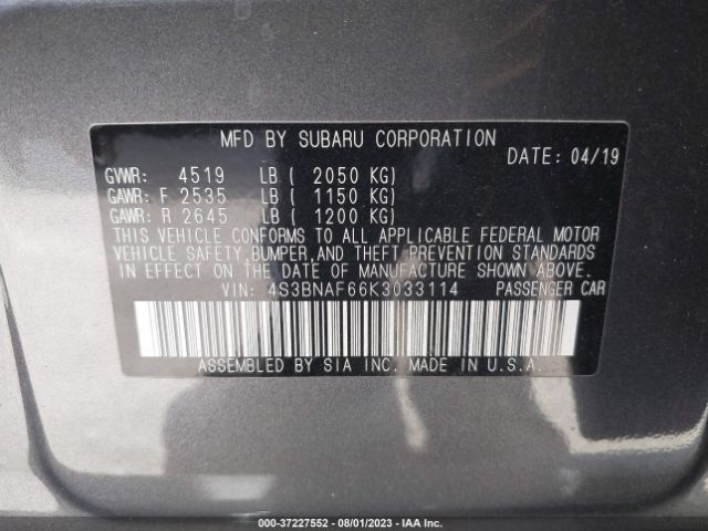 4S3BNAF66K3033114 Subaru Legacy Premium