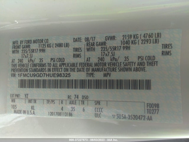 1FMCU9GD7HUE98325 Ford ESCAPE SE