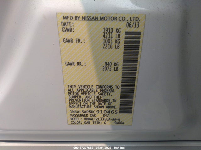 2013 NISSAN ALTIMA 2.5 SV VIN: 1N4AL3AP8DC910465