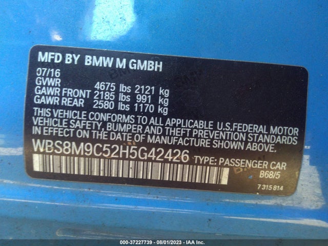 2017 BMW M3, VIN: WBS8M9C52H5G42426