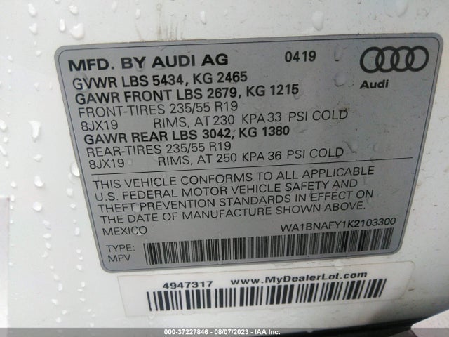 WA1BNAFY1K2103300 Audi Q5 Premium Plus