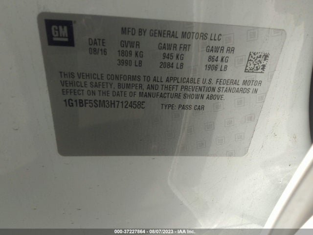 2017 CHEVROLET CRUZE PREMIER VIN: 1G1BF5SM3H7124585