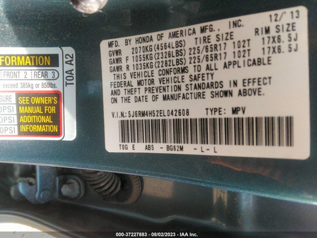 Honda CR-V EX 2014 5J6RM4H52EL042608 Image 9