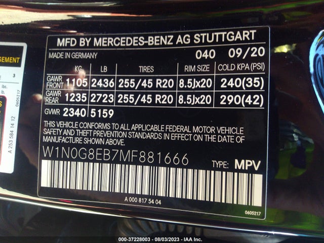 W1N0G8EB7MF881666 Mercedes-Benz Glc Glc 300
