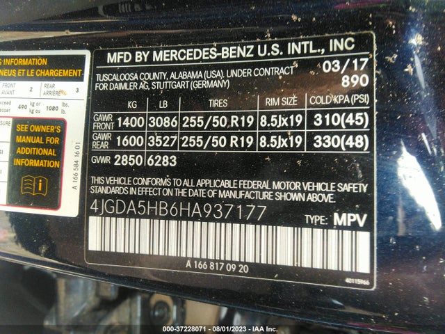 2017 MERCEDES-BENZ GLE GLE 350 VIN: 4JGDA5HB6HA937177