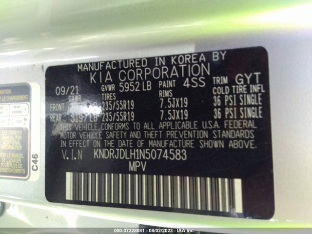 2022 Kia Sorento, VIN: KNDRJDLH1N5074583