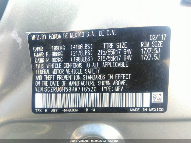 Honda HR-V EX 2017 3CZRU6H58HM716520 Image 9